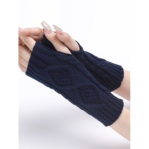 Gestrickte fingerlose Handschuhe für Damen, kuschelige Winter-Handwärmer mit Zopfmuster, stylische Weihnachtsgeschenk-Accessoires für Damen Image