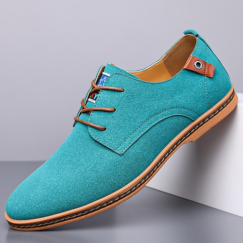 Herren-Oxford-Schnürschuhe aus blaugrünem Wildleder mit weichem Futter und Holzsohle, lässige Vintage-Schuhe für Partys und Business-Outfits Image
