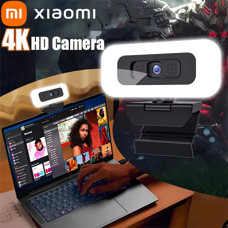 VIVO 4K Webcam 2K Mini caméra Full HD Webcam PC portable mise au point automatique Webcam Streaming Flexible avec micro lumière de diffusion en direct