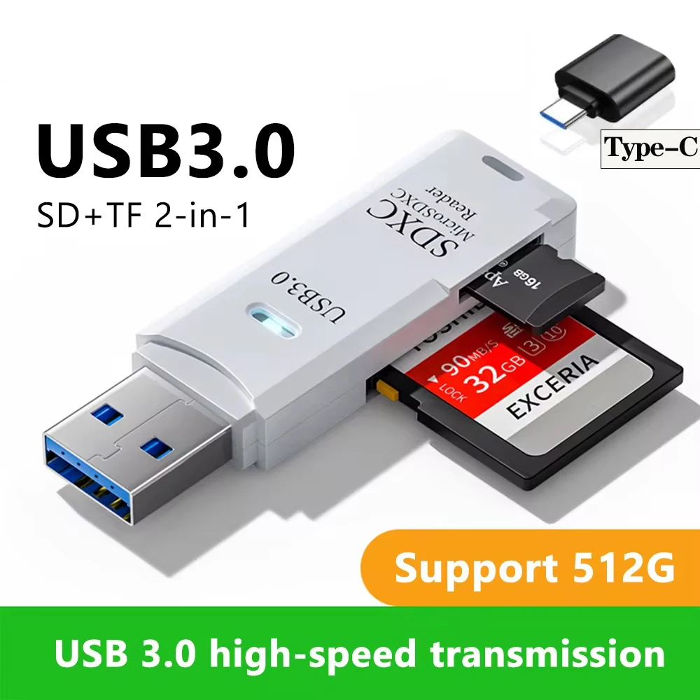 Lecteur de carte USB 3.0 Type C 2 en 1, lecteur de carte Micro TF sd, adaptateur usb, carte mémoire TF pour PC, accessoires pour ordinateur portable