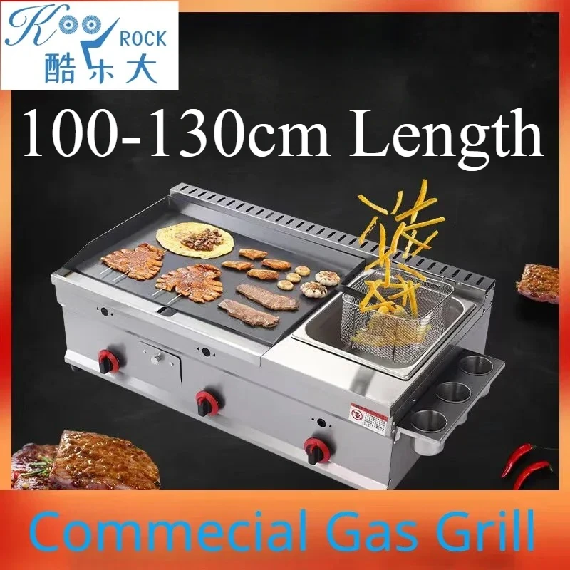 100-130cm Gewerbliche Gas-Teppanyaki-Grillplatte & Fritteuse-Kombination | Zum Grillen von Pfannkuchen und geschmortem Tintenfisch | Flache Kochstation Image