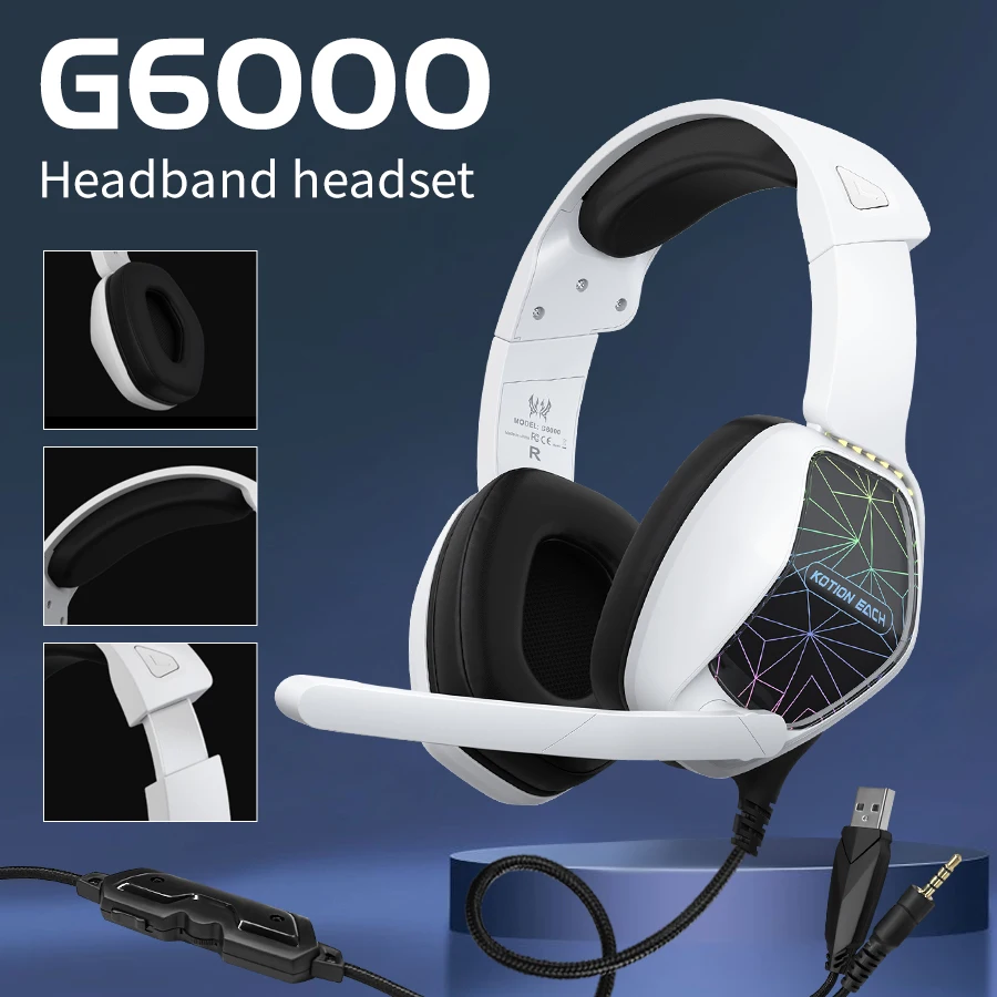 RGB-Gaming-Kopfhörer mit Kabel und Mikrofon mit Geräuschunterdrückung, 3,5 mm USB-Stereo-Ohrhörer mit tiefem Bass für PS4-PC-Computer Image