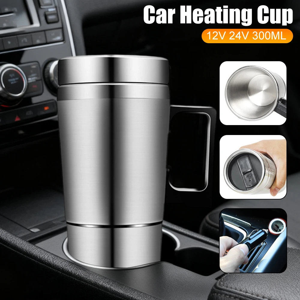 12 V 24 V 300 ML Auto Heizung Tasse Elektrische Heizung Tasse Wasserkocher 304 Edelstahl Warmwasserbereiter Wasser Kaffee Milch thermische Becher für Auto Image