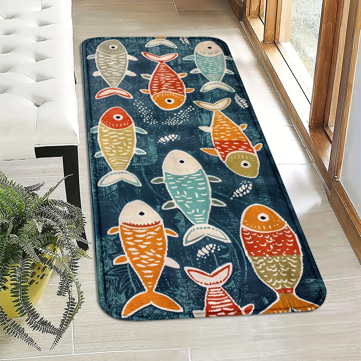 VIKAMA Cartoon Bunte Fisch Teppich 2pc Küche Teppich Fußmatte Willkommen Matte Wohnzimmer Teppich Teppich Für Schlafzimmer Hause Dekoration Image