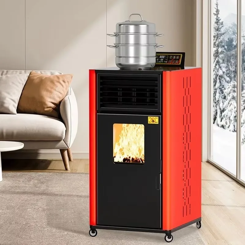 Quadratmeter, automatische Zuführung, Holzofen, Innenheizung und Kochen, Sägemehlofen zum Heizen, Holzofen zum Heizen