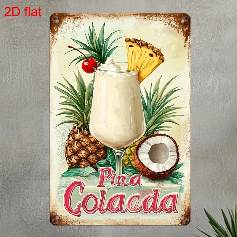 Vintage Tropical Pina Colada Metallschild – 7,9 x 11,8 Zoll dekorative Wandkunst mit vorgebohrten Löchern, einfach zu installieren, perfekt für Zuhause Image
