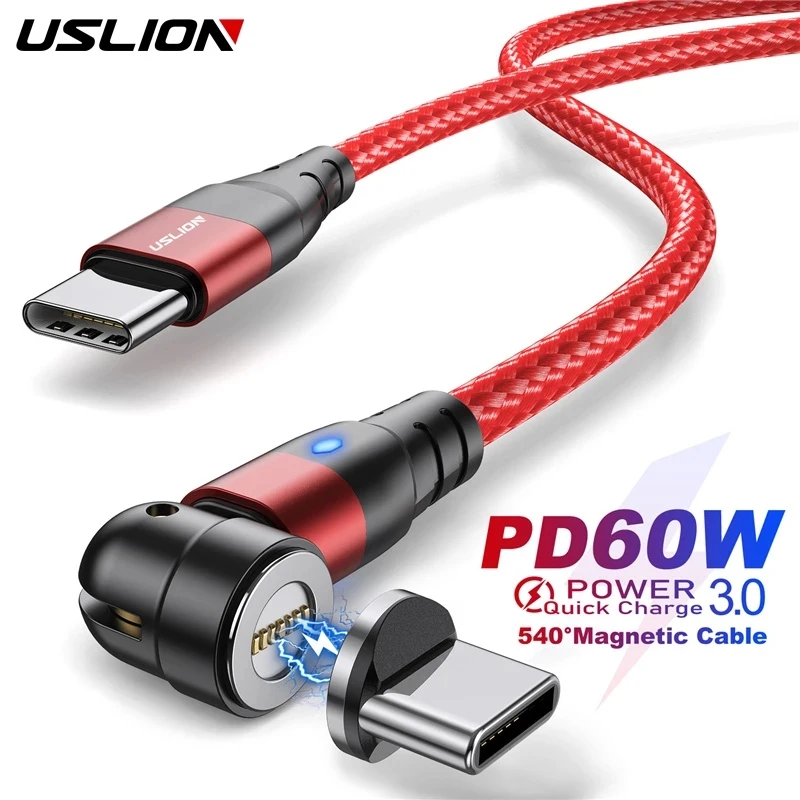 USLION PD 60W Magnetische Kabel Quick Charge 4,0 Schnelle Lade Für Huawei P40 Typ C Zu Typ C Kabel daten Ladegerät Draht Für MacBook Image