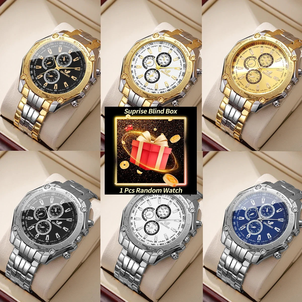 1PC Überraschung Mystery Uhr Blind Box-Mode Männer Business Uhren Luxus Große Zifferblatt Herren Quarzuhr Reloj Hombre (Ohne Box)