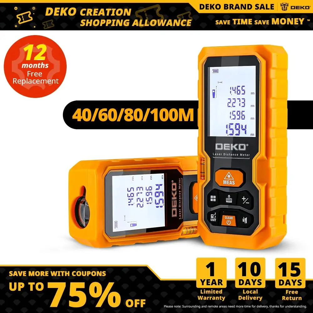 DEKO DKLD05 Handheld Laser Entfernungsmesser 40M 60M 80M 100M Mini Laser Entfernungsmesser Laser Band Entfernungsmesser Diastimeter Messen Image