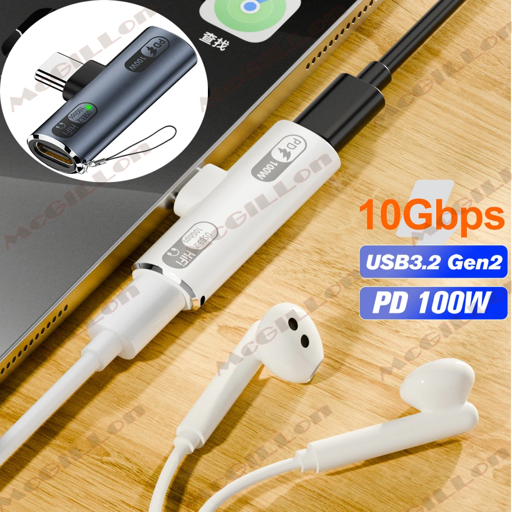 USB3.2 Typ C OTG Splitter 2 in 1 PD 100 W Schnellladung USB C Adapter 10 Gbit/s Datenübertragung Schnellladekonverter für MacBook Image