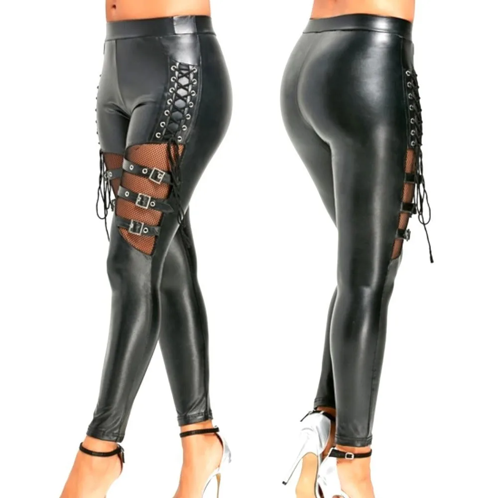 Frauen Leggings sexy wie Spitze schwarz Kunstleder Gothic Wet Look Clubwear Latex Legging Hosen schlank sexy Modestil neu 2021