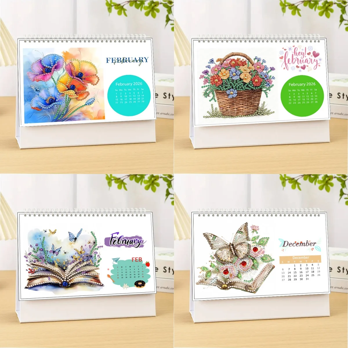 1 DIY-Buch, Neujahrskalender 2026 mit Blumenkorbmustern, 13 Diamant-Malsets, mit unregelmäßigen Kristalldiamanten Image