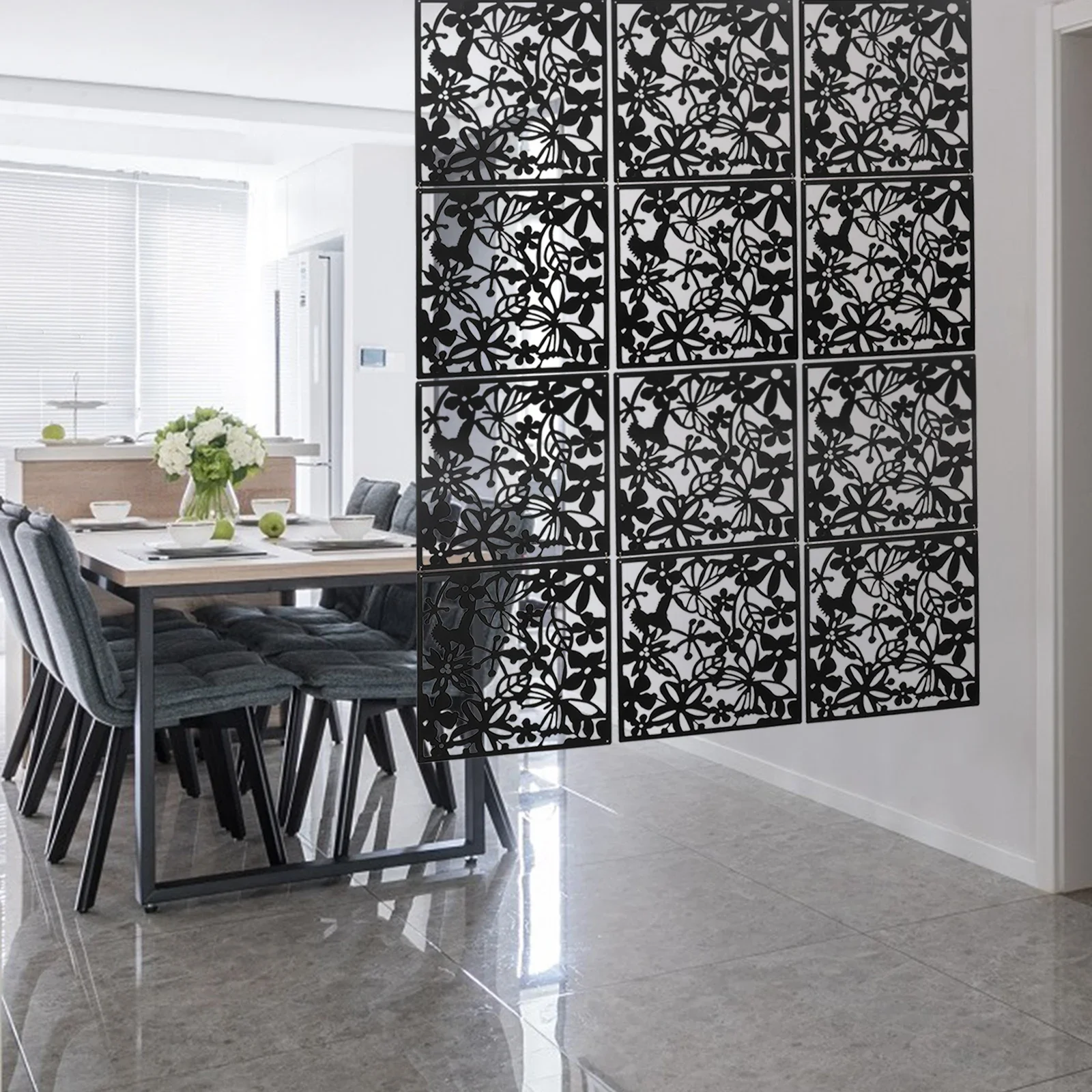 12 Pezzi con Schermo Design a Farfalla Nera Divisori per Camera sospesa Decorazione Pannello decorativo per Schermo da Parete 40 * 40 Cm