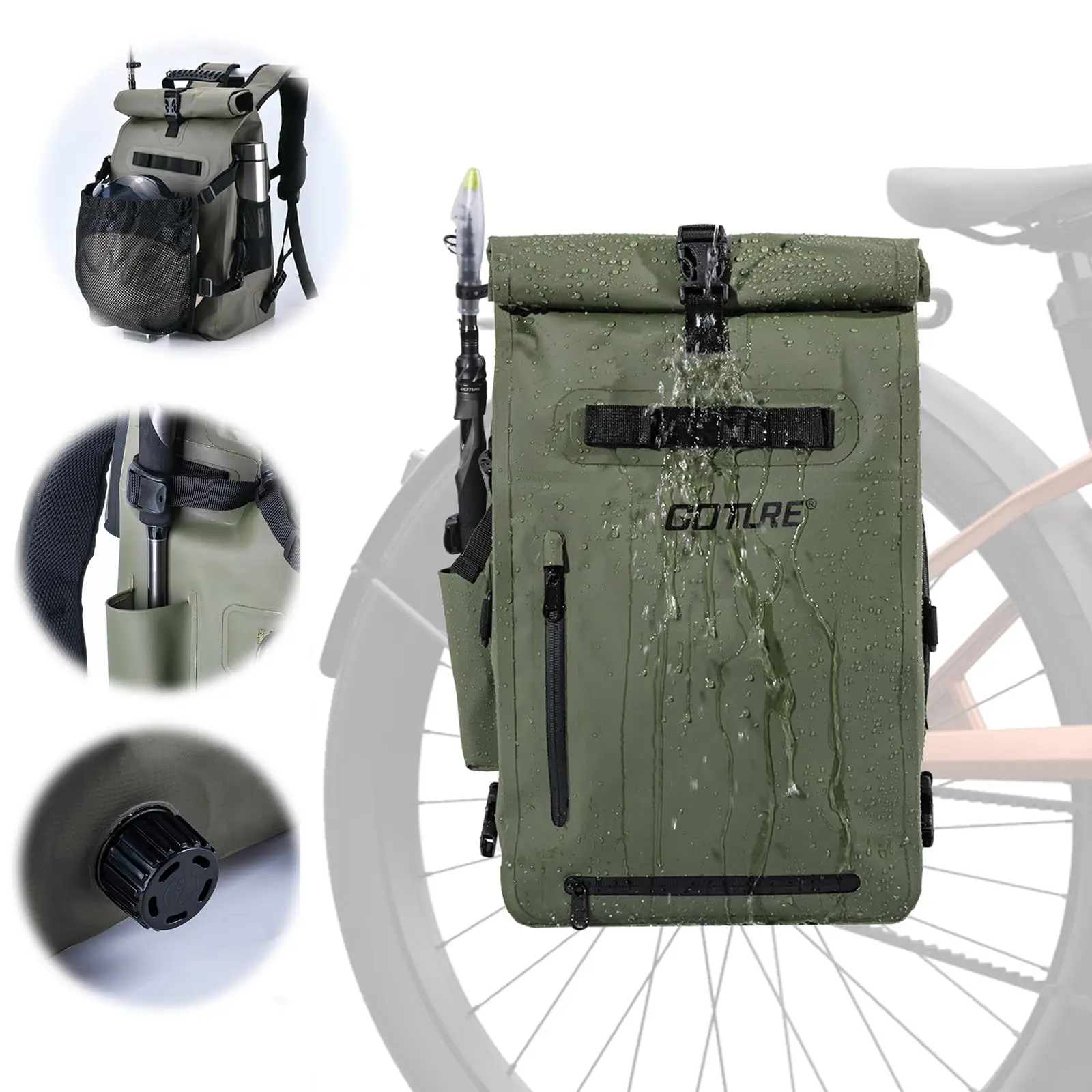 Goture Wasserdichte Fahrrad-Fahrradtasche, hochwertig, 25 l, großes Fassungsvermögen, Aufbewahrungsrucksack, multifunktionale Sporttasche, Reise-Aufbewahrungstasche Image