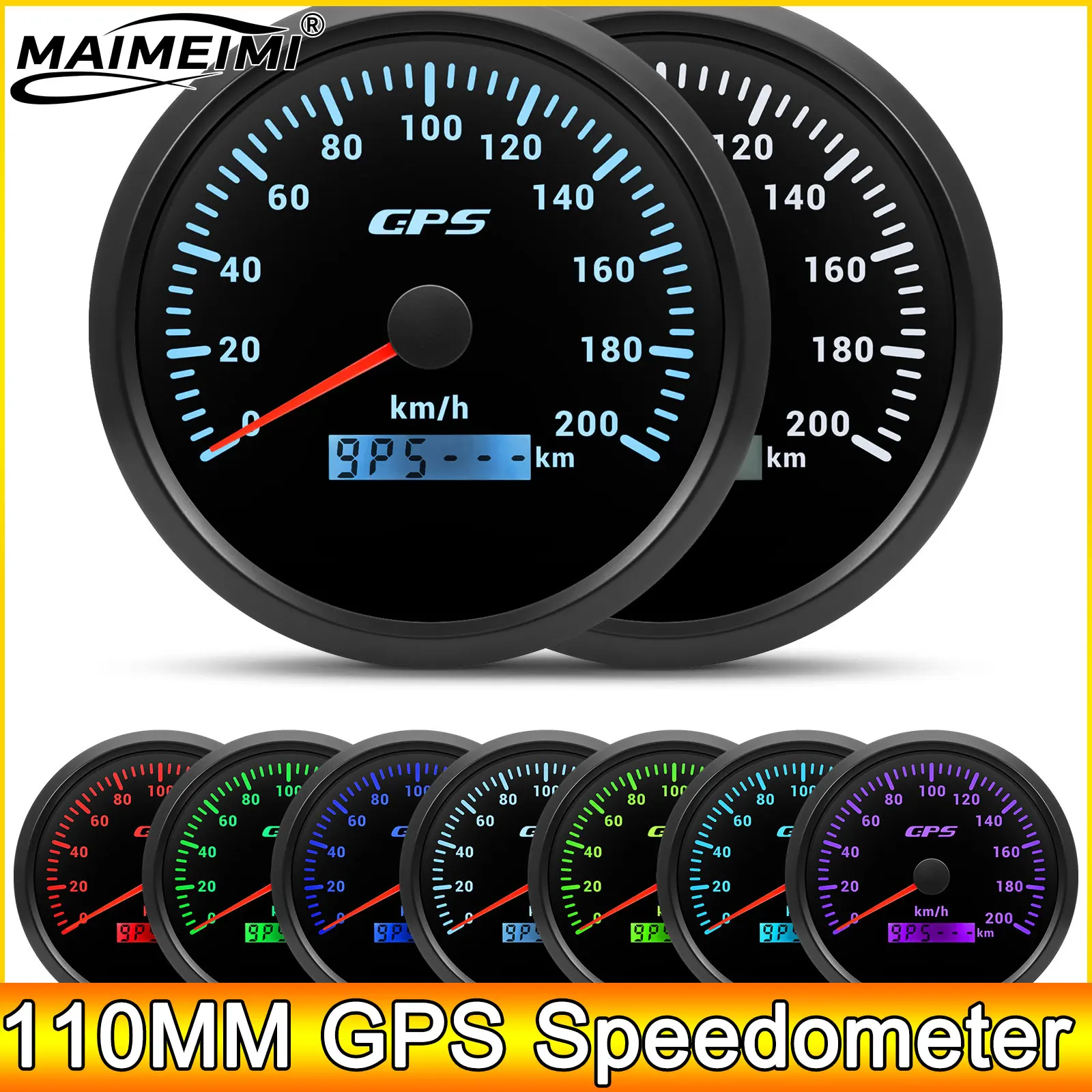 AD 110 mm GPS-Tachometer mit GPS-Antenne für 12 V 24 V Auto Boot Marine 120/200 km/h MPH Geschwindigkeitsmesser Kilometerzähler 7 Farben Image