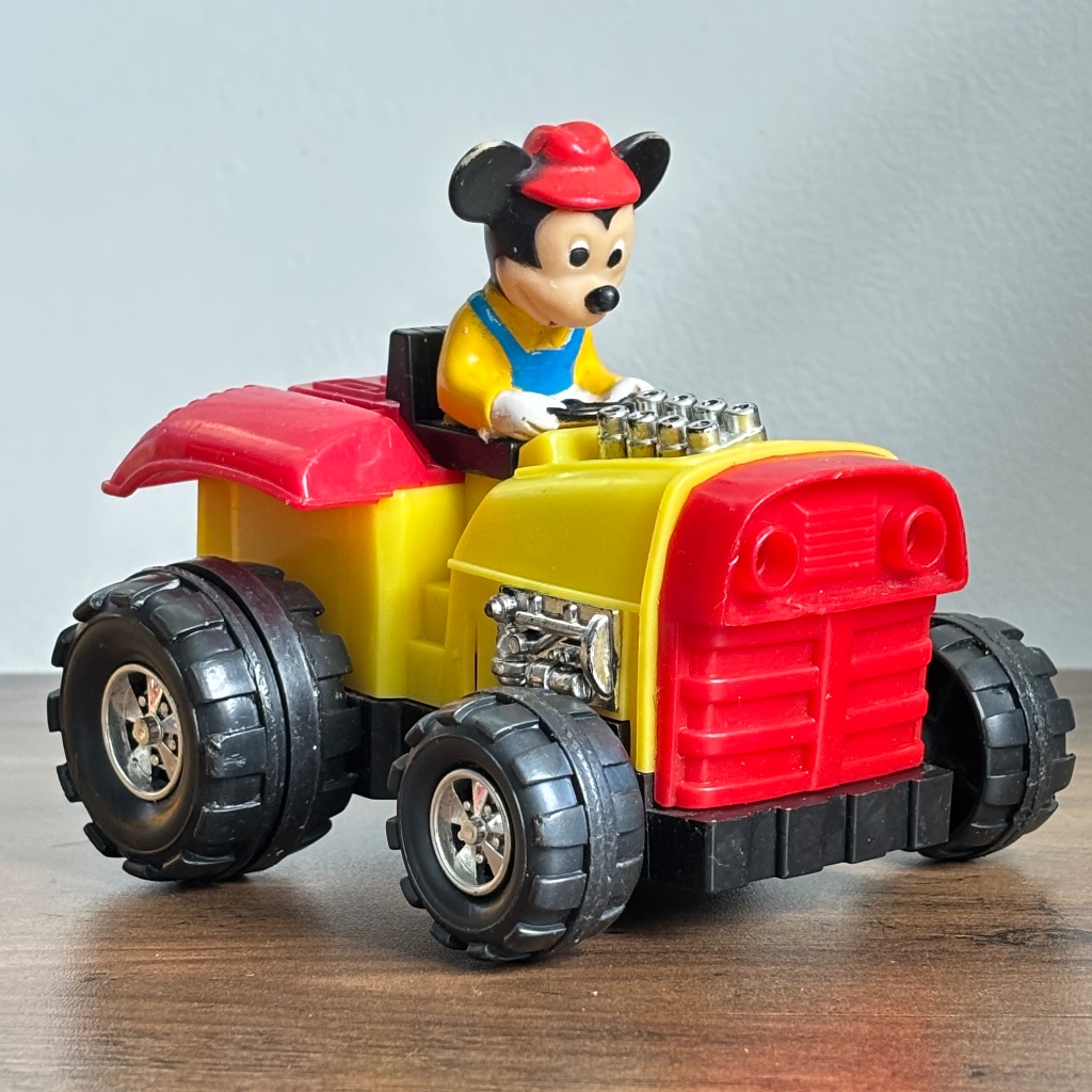Disney Toys | Vintage Disney Mickey Mouse Gyro Powered Tractor Toy Illco 1980s Hot Rod Car | Color: Red/Yellow | Size: Osbb