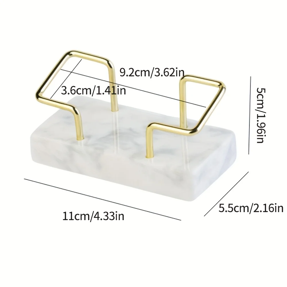 1 x eleganter Visitenkartenhalter aus Marmor – Schreibtisch-Organizer aus weißem Marmor mit goldenem Metallrahmen, Visitenkarten-Organizer Image