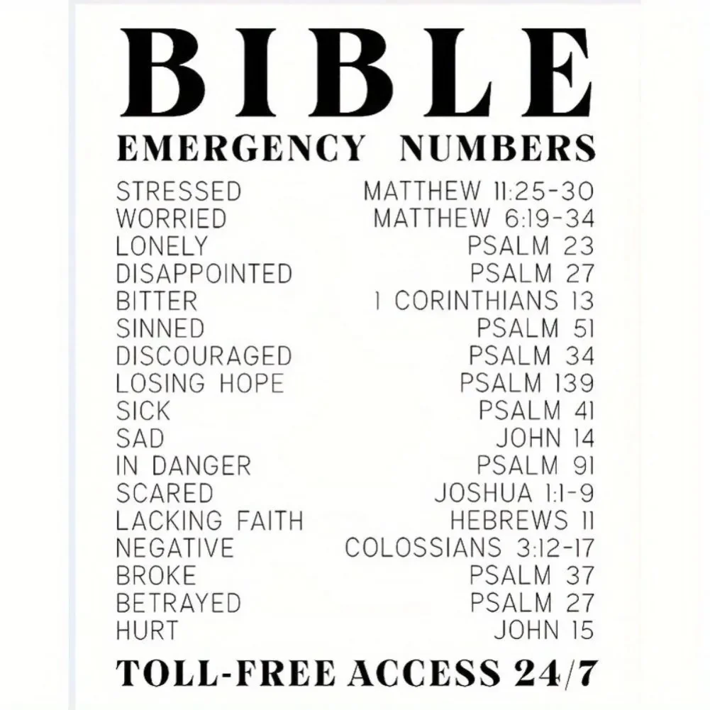 Seni Dinding Ayat Alkitab, Nombor Kecemasan, Tipografi Rohani Inspirasi, Sesuai ¡ Hadiah Keagaman Lelaki dan Wanita Image