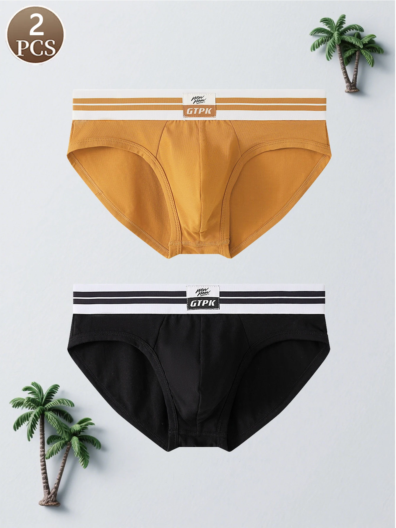 2PCS männer schriftsätze der einfachen brief mode einfarbig baumwolle männer casual sport unterwäsche mittlere taille komfortable weiche männer schriftsätze der Image