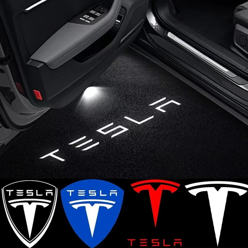 2 Stücke LED Auto Willkommen Tür Lichter Emblem Zubehör Für Tesla SpaceX Modell 3 Highland 2023 Modell S Modell X Modell Y Modell Y-Eur Roa Image