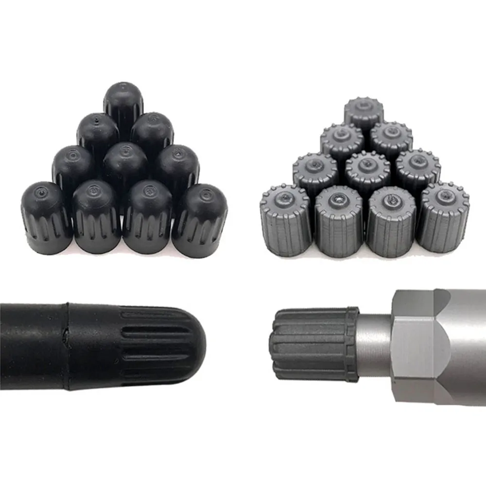 50 Stück lang/grau schwarz Kunststoff TPMS Ventilkappe für TR20008 TPMS Ventilschaft Staubschutz Image