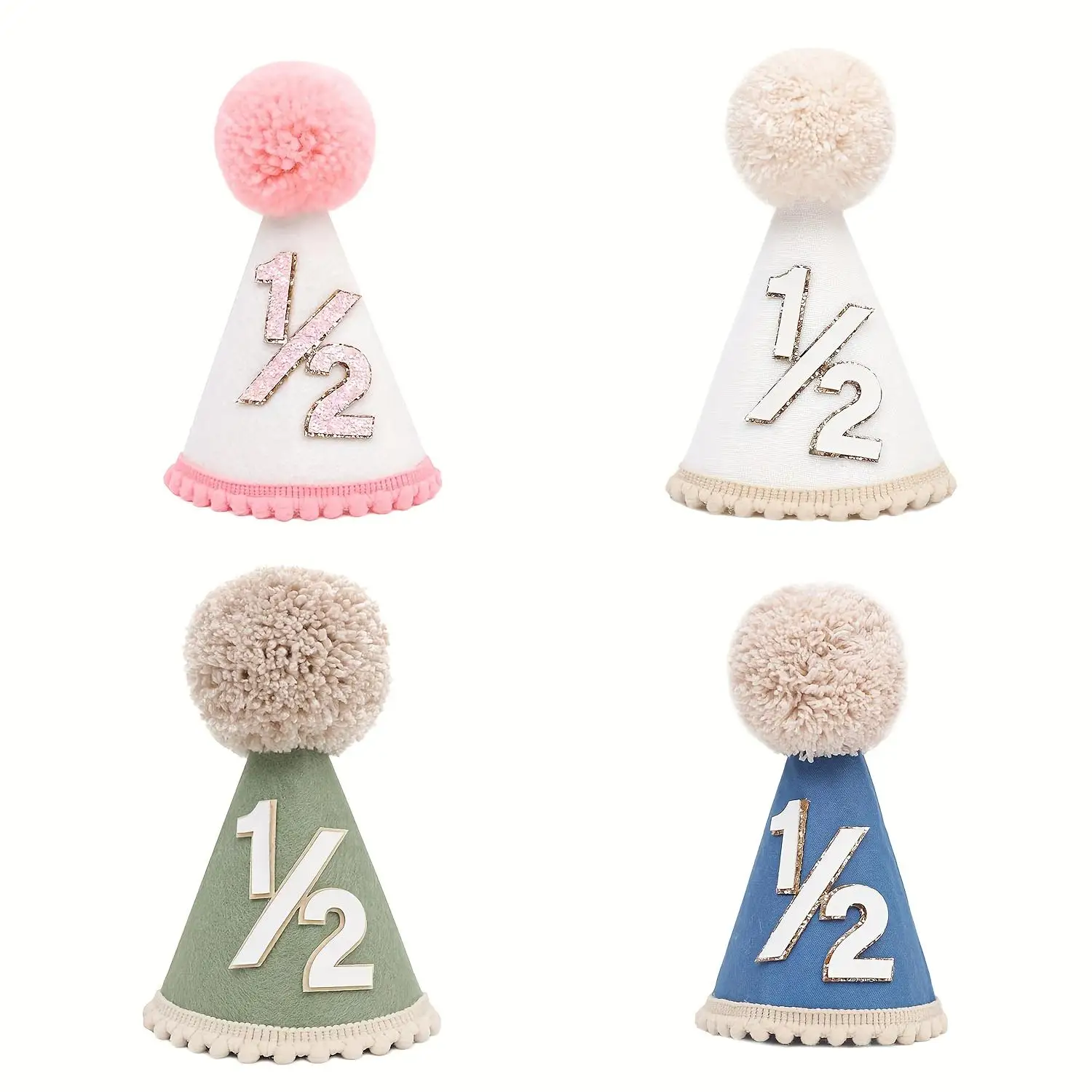 1 Stück Halbjahres-Geburtstagsparty-Hut – Rosa, Weiß, Grün, Blau, ideal für Geburtstagsfeiern und Dekorationen, Geburtstagsparty-Hut Image