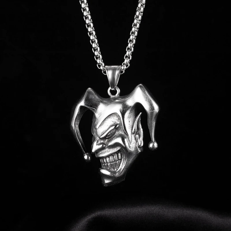 Silber Farbe Joker Anhänger Halskette Für Frauen Männer Vintage-Mode Edelstahl Kette Hip Hop Rock Hals Schmuck Junge Geschenke