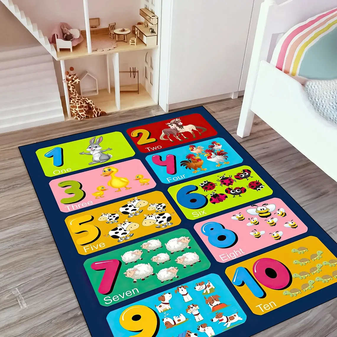Pädagogische Zahlen-Kinderteppich, Tier-Spielmatte, rutschfester Kinderzimmerteppich, Badezimmermatte, Alfombra Para Cocina Tapis