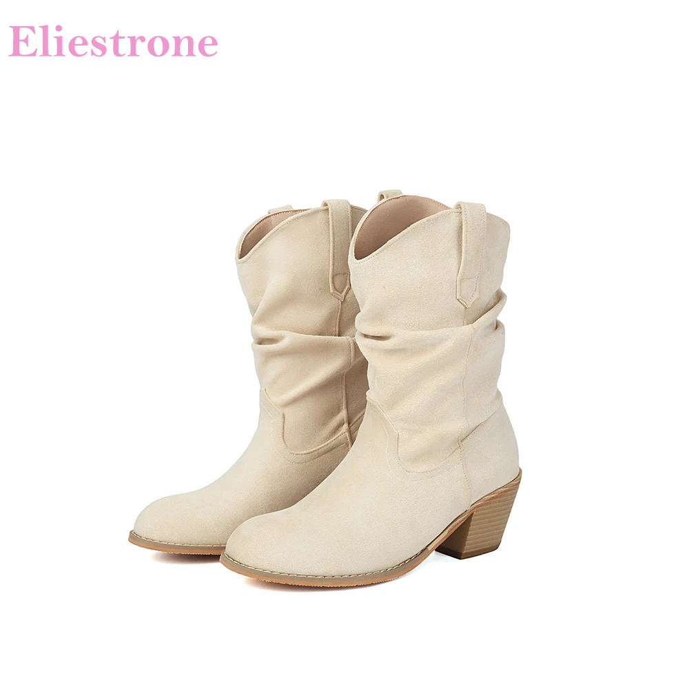 2025 neue Herbst Bequeme Beige Schwarz Frauen Mitte Wade Stiefel Breite Waden High Heels Dame Nude Schuhe Plus Große Größe 43 45