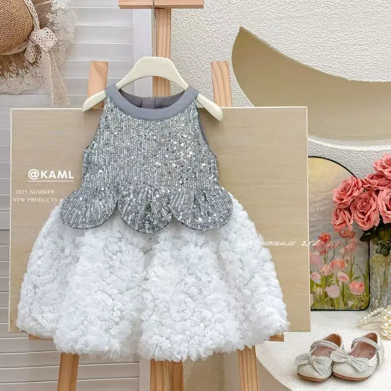 Kinder Mädchen Kleid Sommer Baby Mädchen Neue Stil Funkelnden Rock Kinder Prinzessin Geburtstag Kleid Image