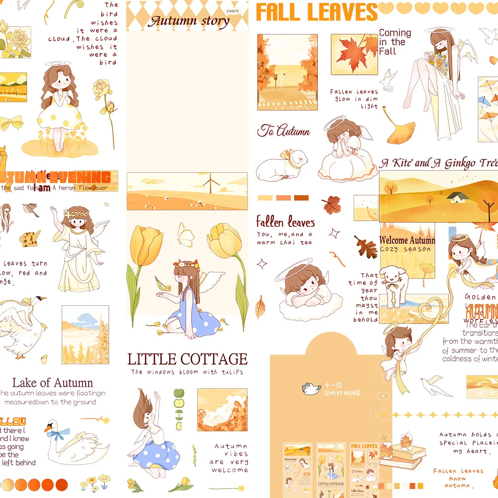 6PCS Herbst Geschichte Kreative Graffiti Aufkleber Klassische Mädchen Aufkleber Sammelalbum Notebook Lagerung Box Schreibtisch DIY Aufkleber Image