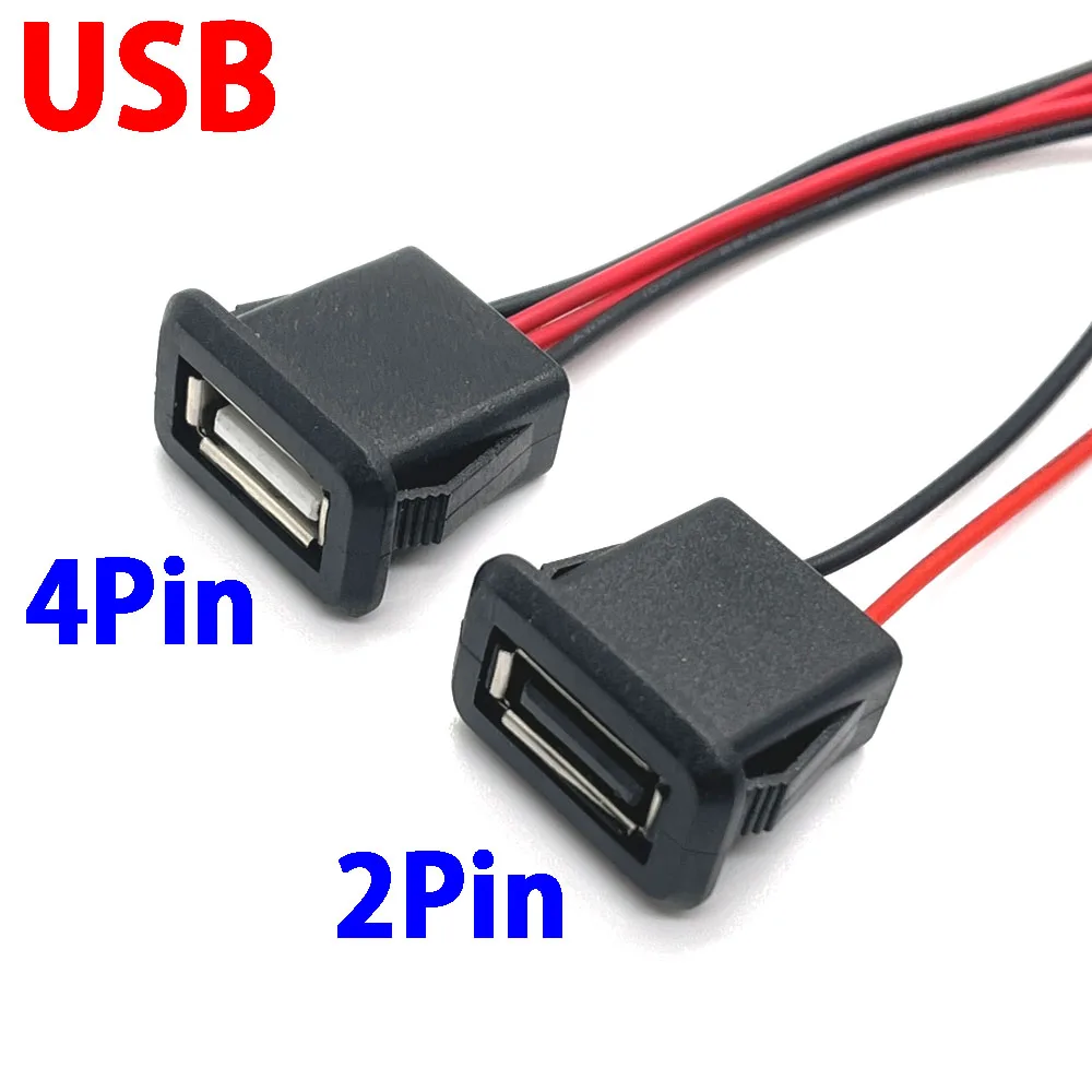 1 stücke 2Pin 4Pin USB 2,0 Weibliche Power Jack USB 2,0 Lade Port-anschluss mit Kabel Elektrische Terminals USB Ladegerät buchse Image