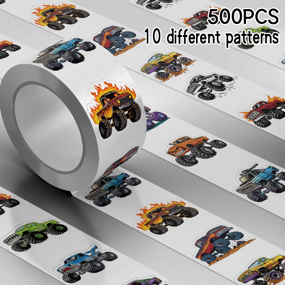 500 Stück/Rolle Monster Truck Roll-Up-Aufkleber für Notizbücher, Sammelalben, Tagebücher, DIY-Gitarre, Wasserflaschendekorationen Image