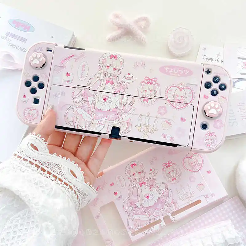 Süße Anime Switch NS Pink Split Hard Case Dock Schutzhülle Spielzubehör für Nintendo Switch OLED/Lite Controller Joy-Con Image