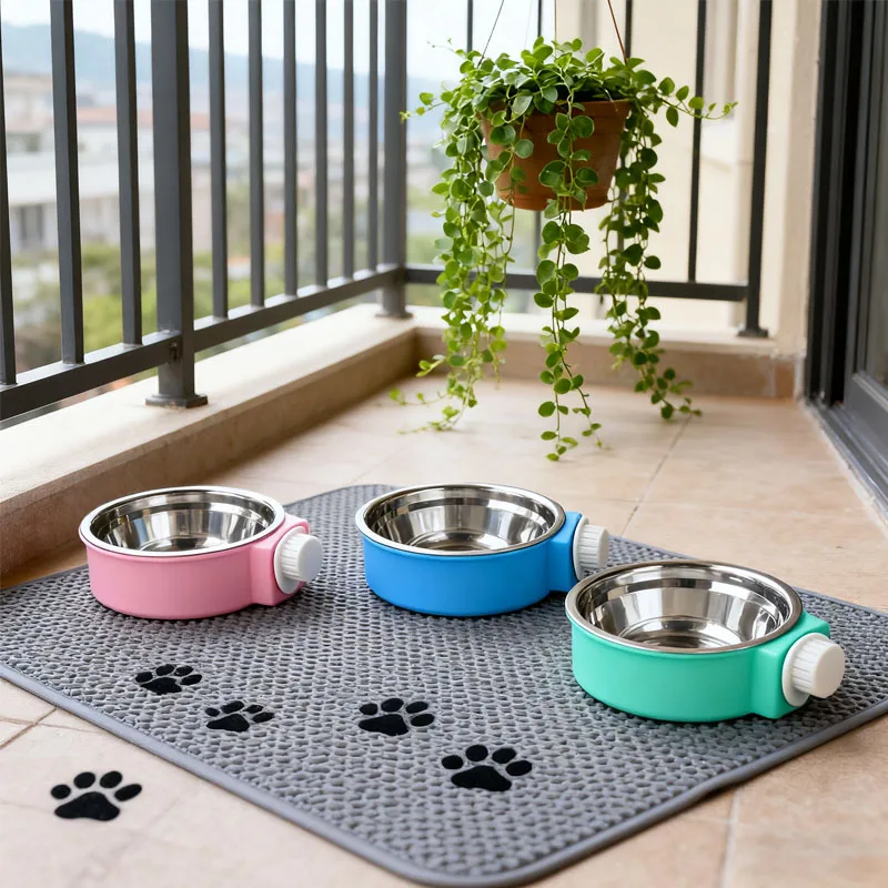 Fournitures pour chiens et lapin, bol de nourriture Anti-déversement suspendu fixe, bol de nourriture en acier inoxydable, bol pour chat, Type suspendu
