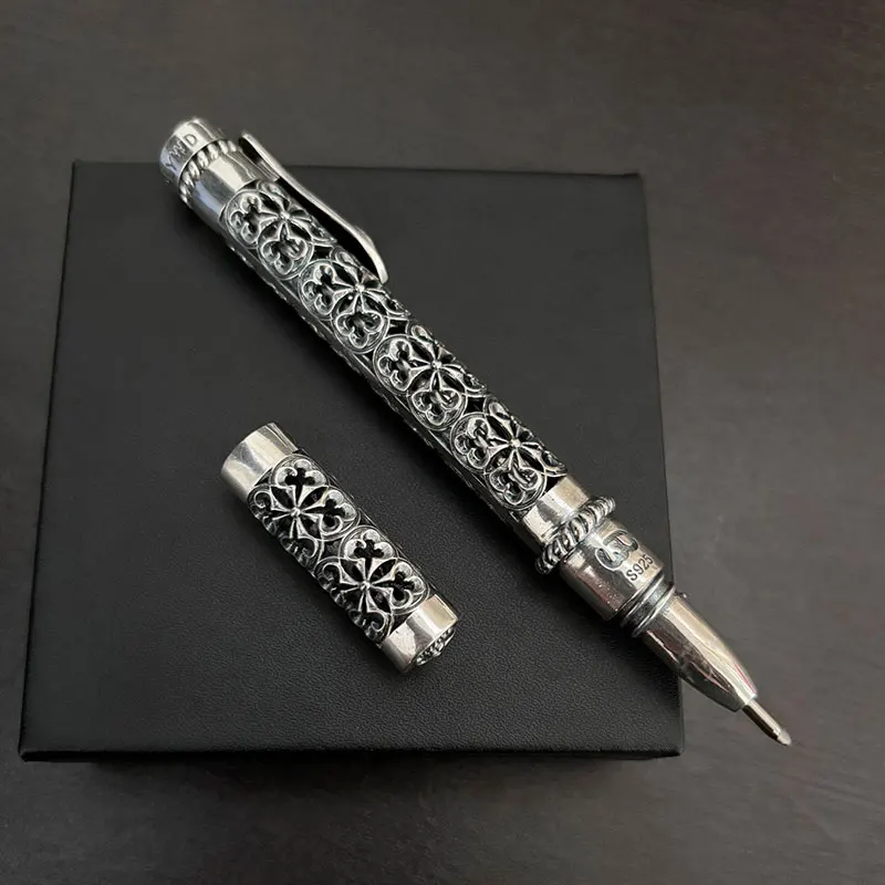 Barockmuster Relief 925 Kugelschreiber Blütenblatt durchbrochen Silber Galvanik Handwerk Signatur Kugelschreiber Sammlerstück Kugelschreiber Image