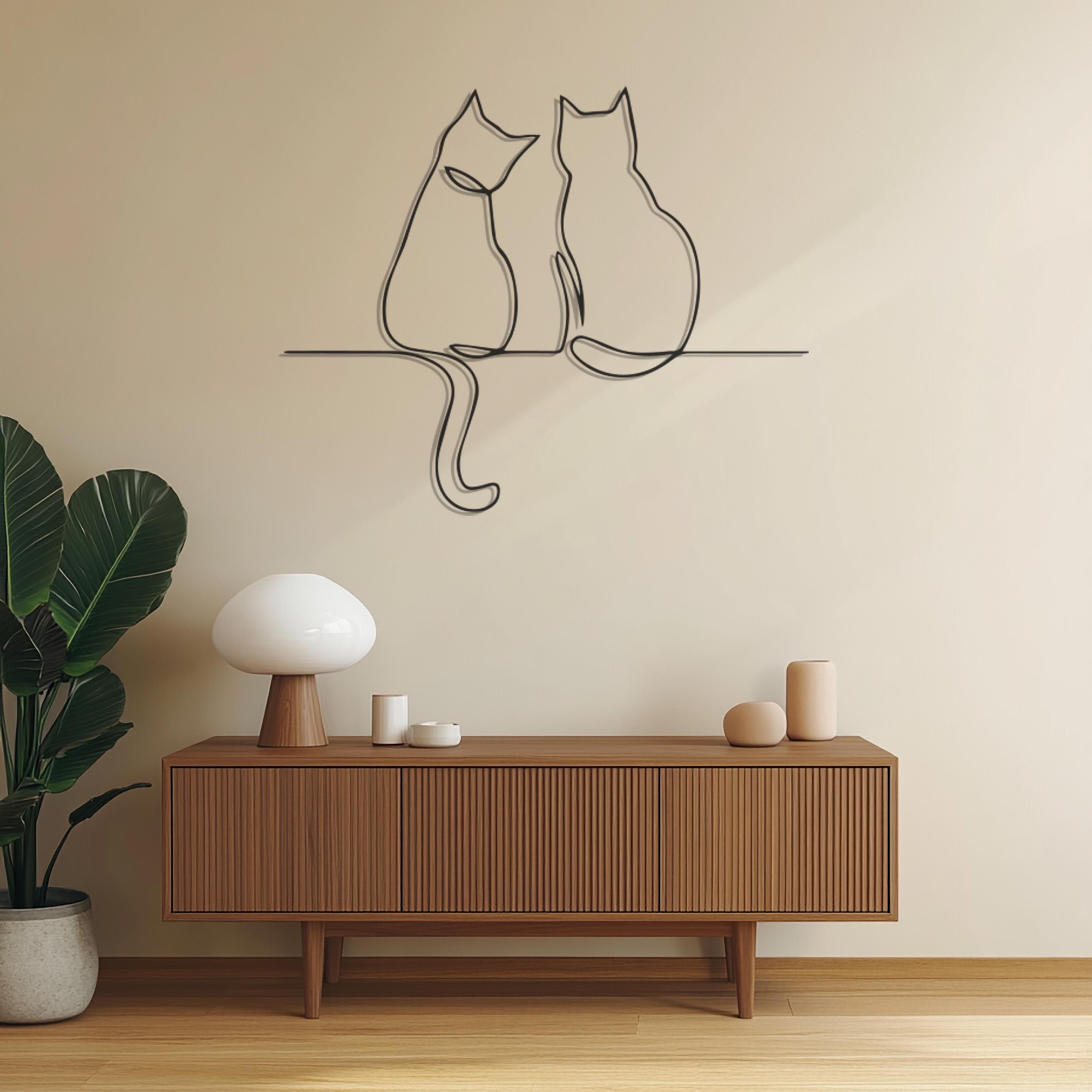 Arte murale a forma di gatto, decorazione murale in metallo, cartello murale a forma di gatto, arte murale in metallo, arte murale lineare, regalo per