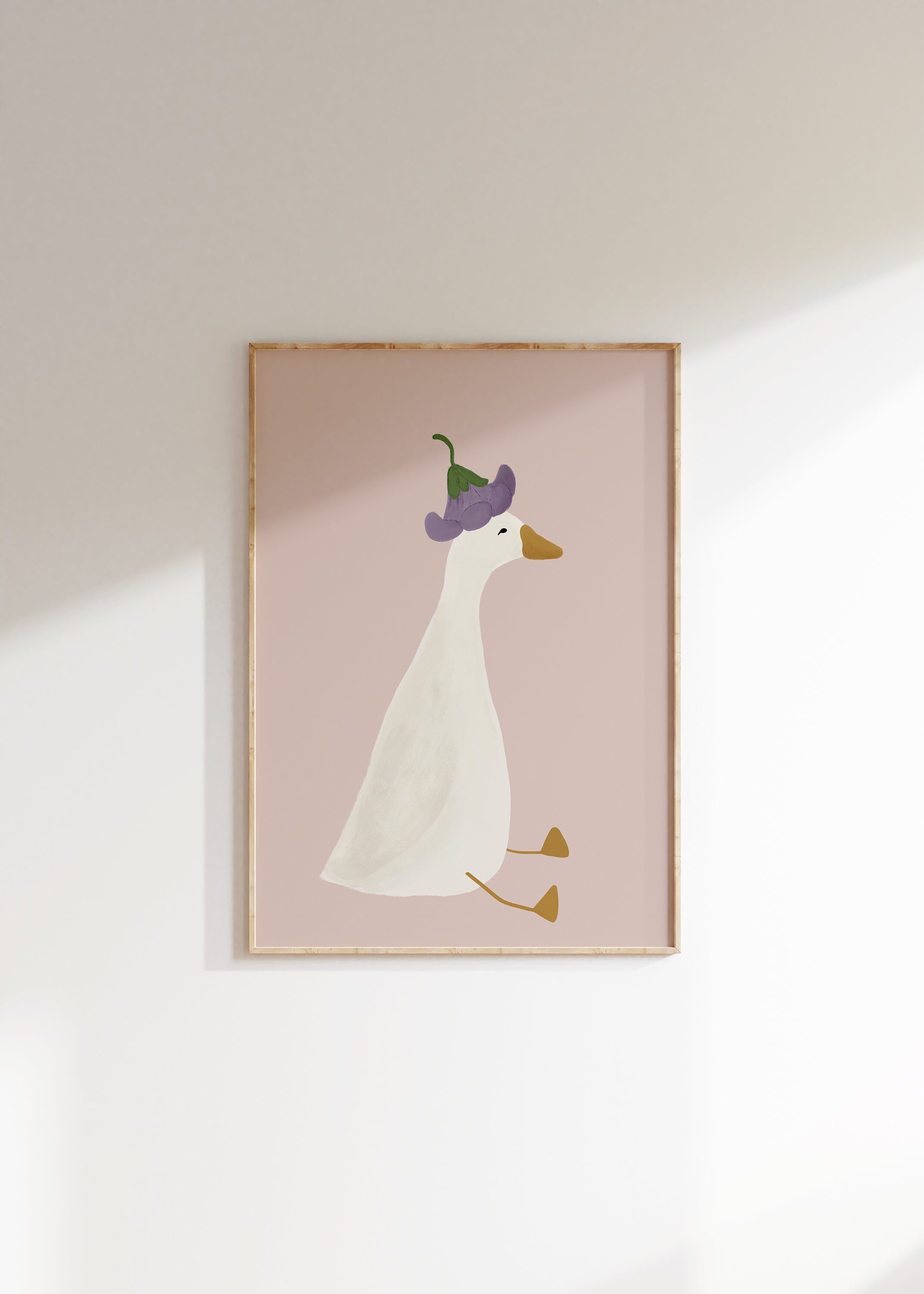 Silly Goose Wall Art, poster con oca carina, decorazione per cameretta rosa pallido, stampa per cameretta rosa, stampa per cameretta di ragazze, illus