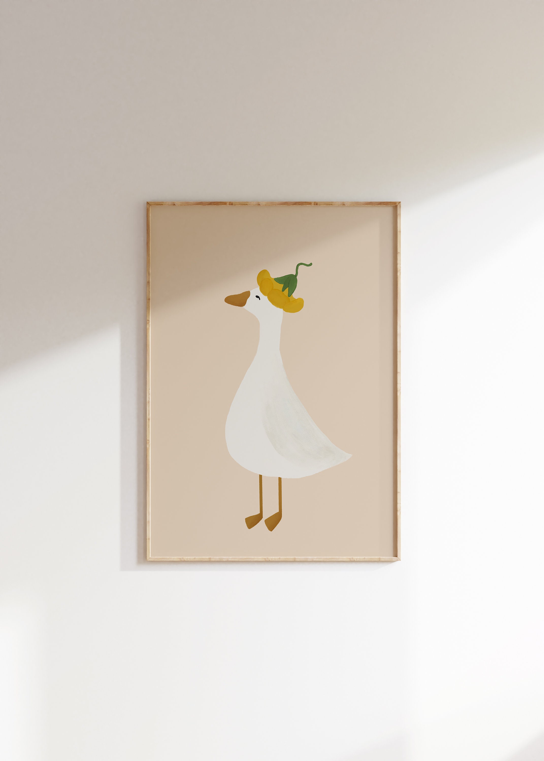 Silly Goose Wall Art, simpatico poster con oca, decorazione neutra per la cameretta delle bambine, stampabile con oca gialla, stampa per la cameretta
