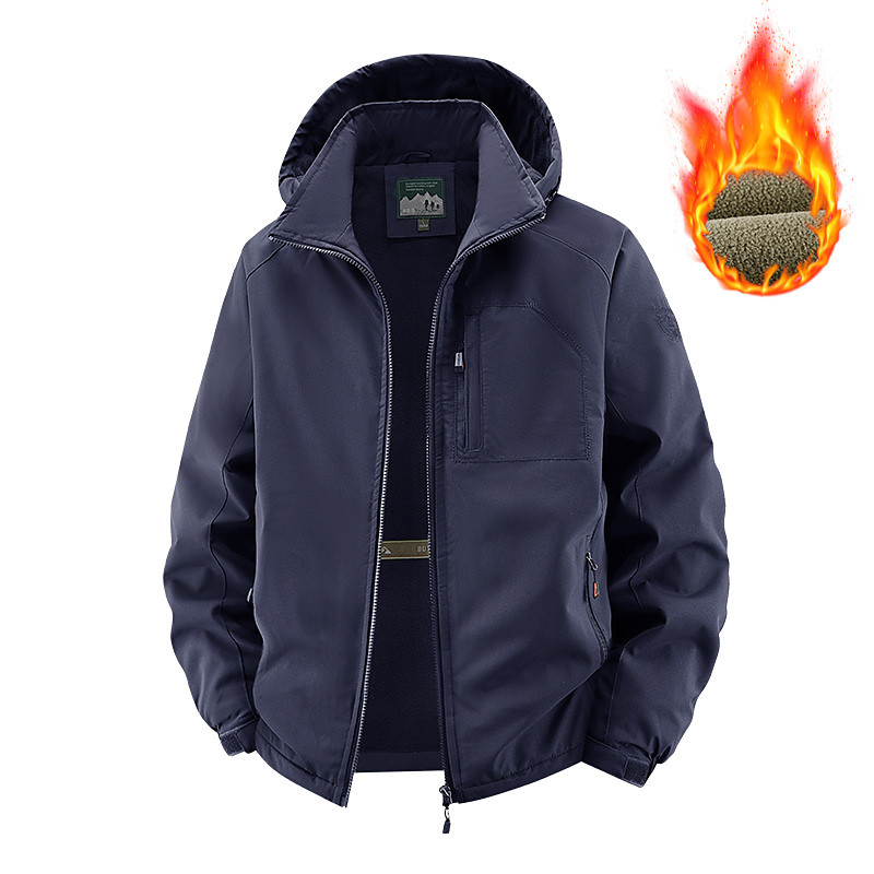 Men's Fleece Jacket Hoodied Jacket Formal Home Windbreaker Pocket Detachable Hood Winter Spring Fall Solid Color Active Neutral Hooded Regular Black Navy Blue Green Khaki Jacket