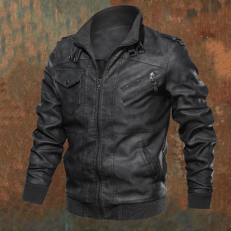 Men's Faux Leather Jacket Biker Jacket Motorcycle Jacket Vacation Daily Windproof Warm Pocket Fall Winter Plain Fashion Classic Stand Collar Regular Red Gray Jacket