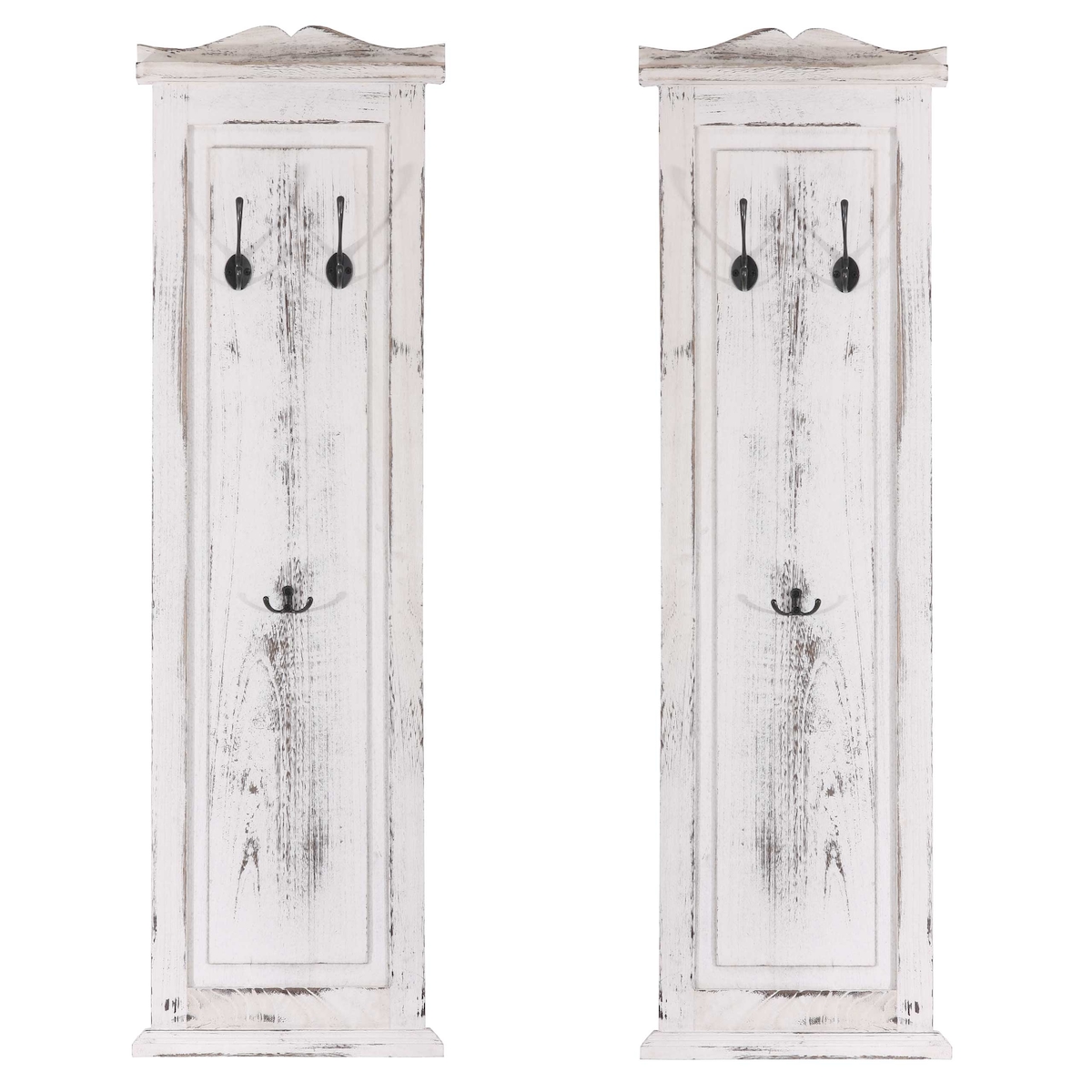 BERLINLODGE 2er-Set Garderobe HxBxT 109x28x5,5cm Wandhaken Holz Weiß shabby Wandgarderobe Garderobenpaneel Image