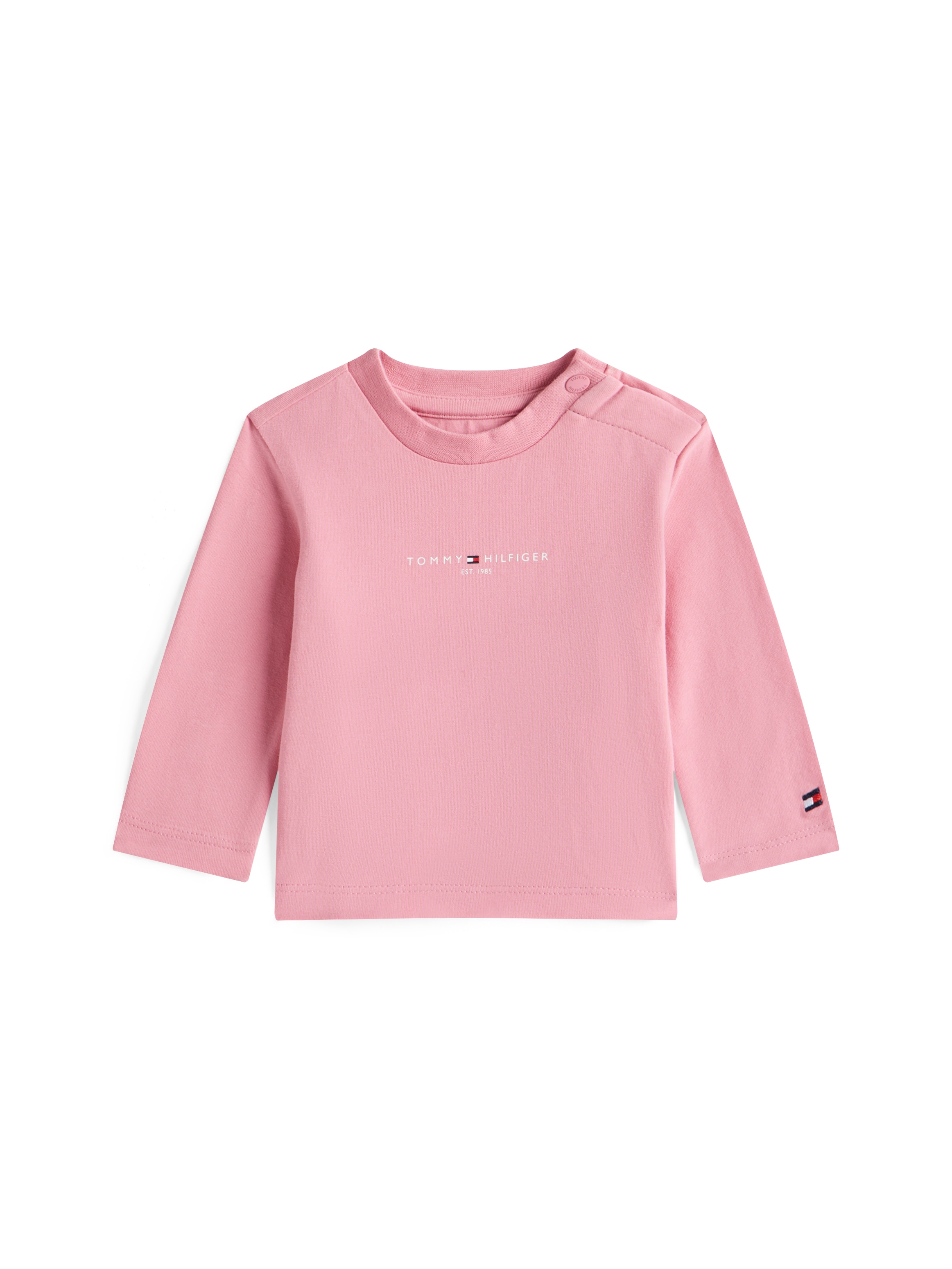 Langarmshirt TOMMY HILFIGER "MINI CORP GRAPHIC TEE LS", Baby, Gr. 56, mystic pink, Jersey, Obermaterial: 93% Baumwolle, 7% Elasthan, unifarben, regular fit normal, Rundhals, eingesetzt gerader Abschluss, Shirts, für Babys Image