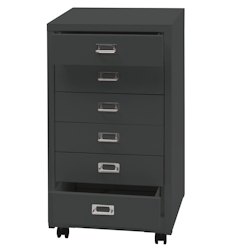 PROREGAL Rollcontainer HxBxT 75x40x41cm Metall 6 Schubladen Dunkelgrau Schubladenschrank Stahlschrank Aktenschrank Image