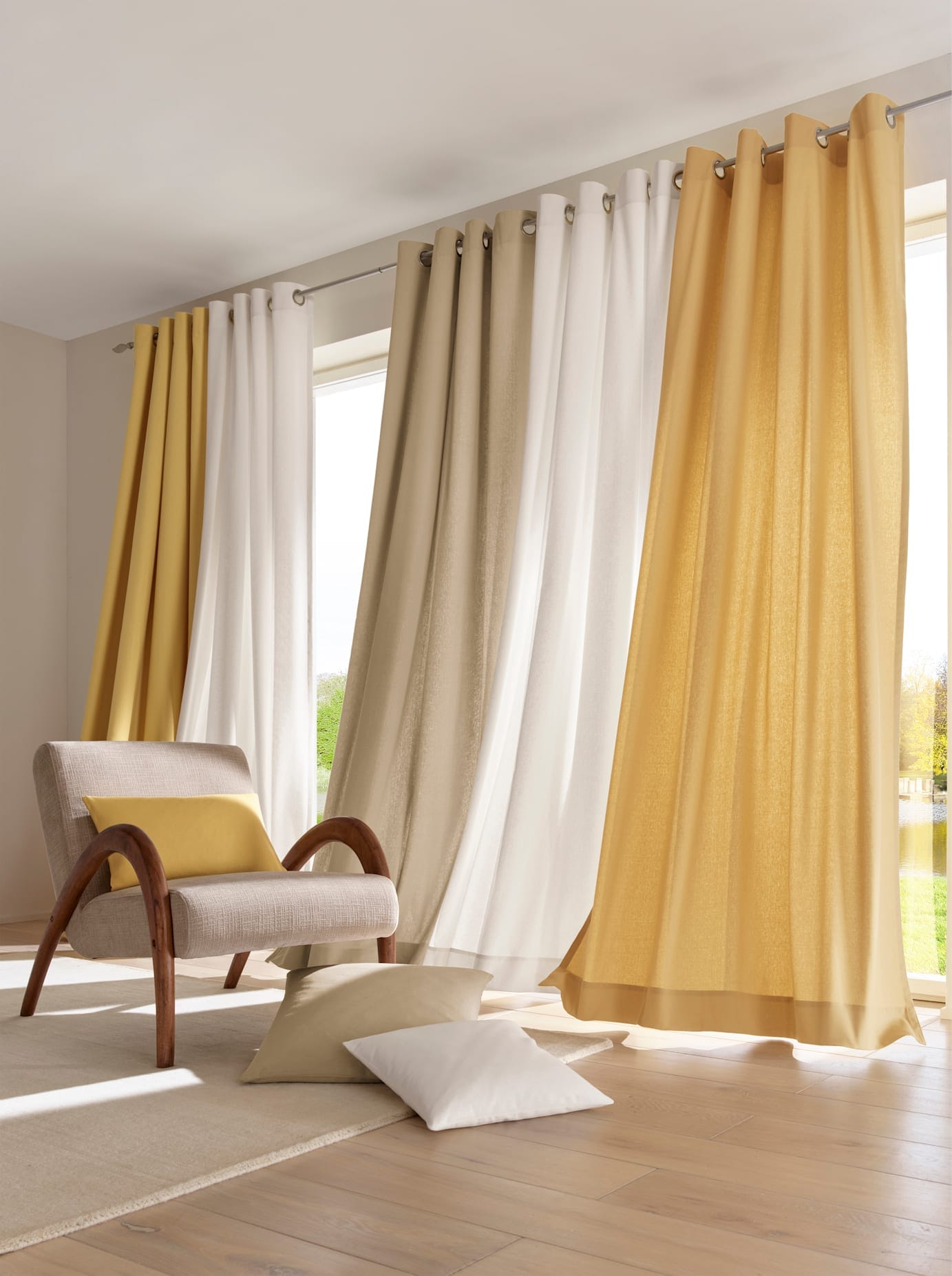Vorhang HEINE HOME Gr. 2, beige, B:140cm H:175cm, Baumwolle, Gardinen Image
