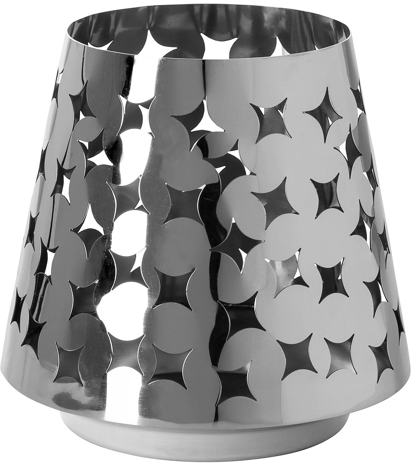 Windlicht FINK "Kerzenhalter LUMA", silber (silberfarben), H:19cm Ø:19cm, Edelstahl, Kerzenhalter, Windlicht, aus Edelstahl, mit ausgestanzten Cut-Outs