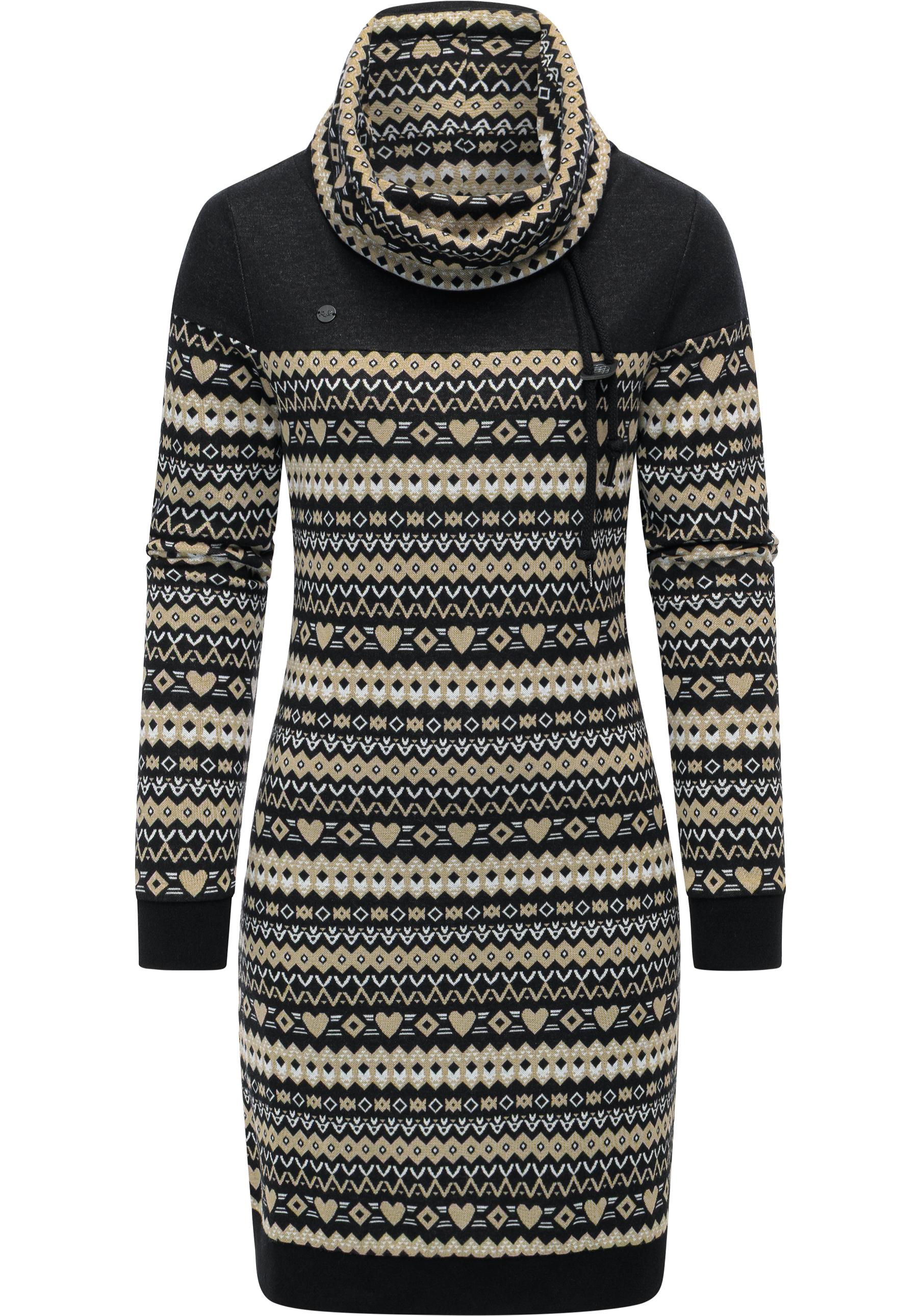 Sweatkleid RAGWEAR "Chlloe Jacquard YOUMODO", Damen, Gr. 4XL (48), Normalgrößen, schwarz, Material: 70% Baumwolle, 30% Polyester, figurumspielend Mitte Oberschenkel, hoch geschlossener Ausschnitt, Ärmel ohne Ärmelschlitz Bündchen, Kleider,... Image