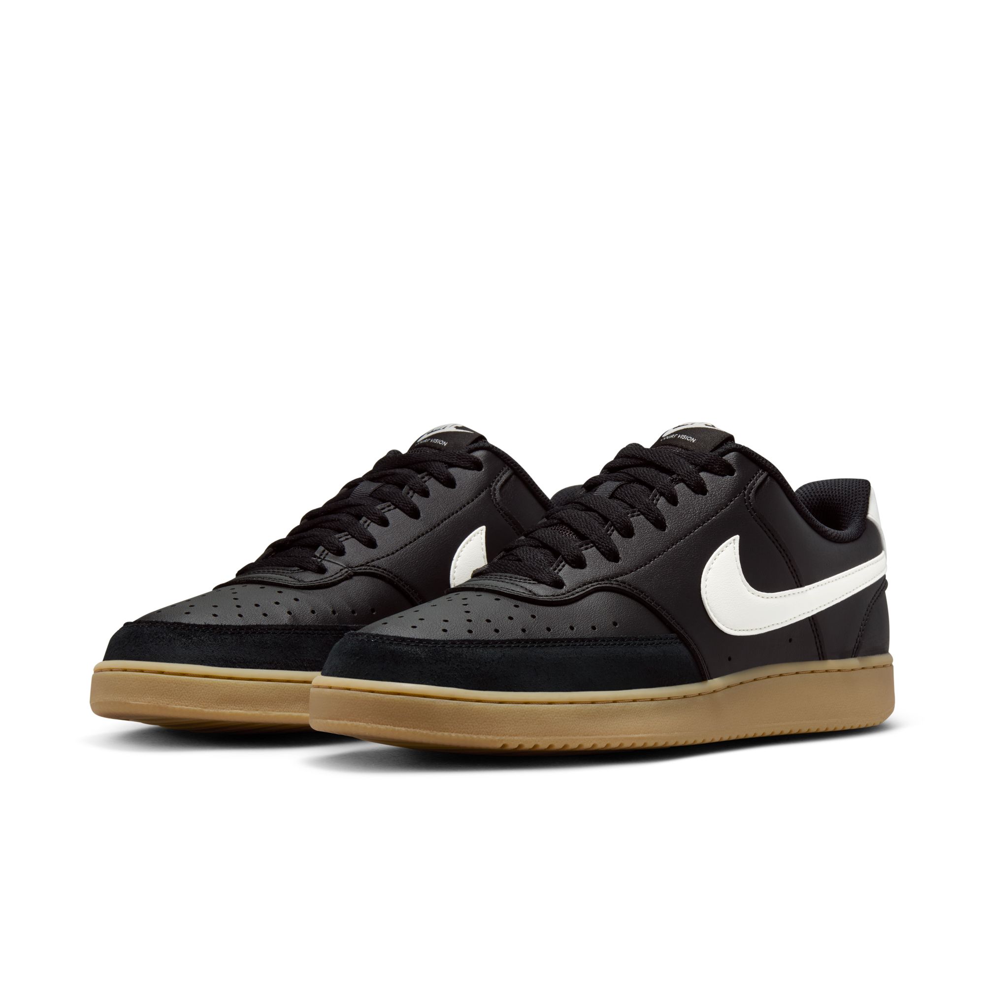 Sneaker NIKE SPORTSWEAR "COURT VISION LO", Herren, Gr. 45,5, schwarz, sail, gum light braun, Synthetik, Textil, Schuhe Sneaker
