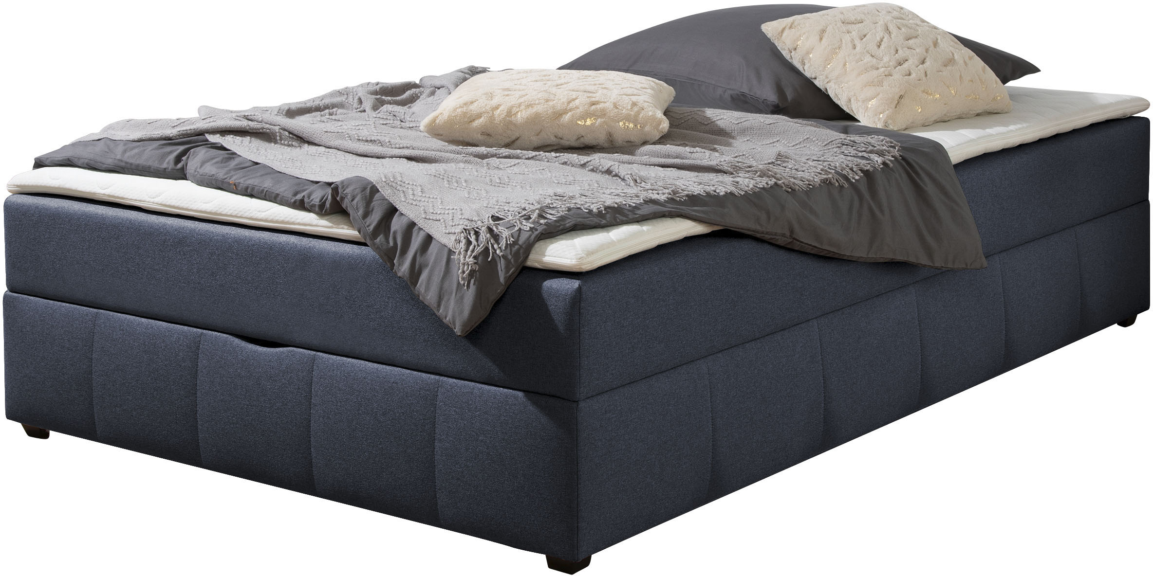Boxbett HOME AFFAIRE, denim, blau, B:144cm L:224cm, Komplettbetten, Boxbett ohne Kopfteil, inkl. Topper Image