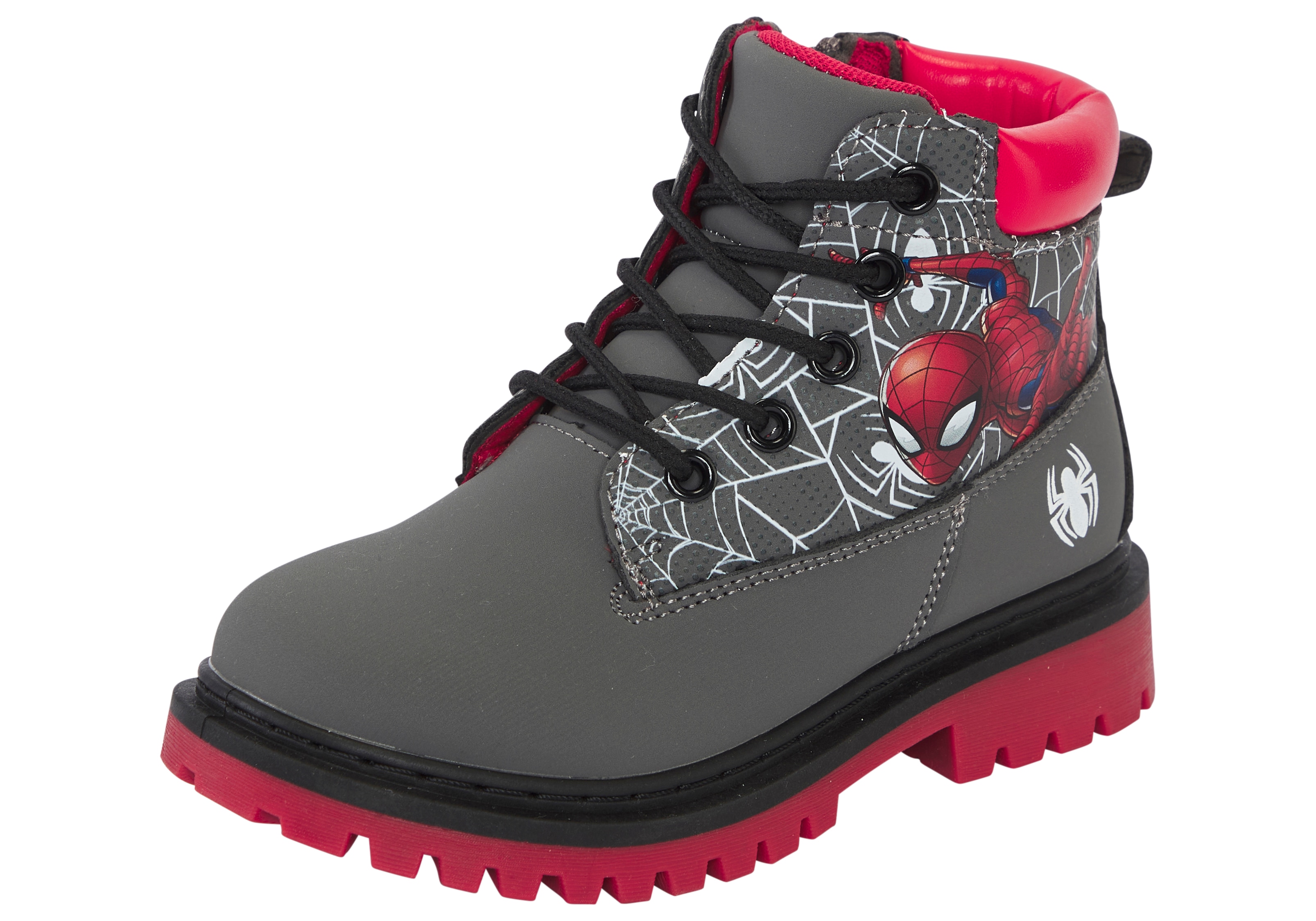 Schnürboots DISNEY "SPIDERMAN", Kinder, Gr. 24, schwarz, Synthetik, Schuhe Schnürboots, Winterschuhe, Winterboots, Schnürstiefel, Winterstiefel